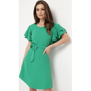 Zielona sukienka born2be w stylu casual mini z okrągłym dekoltem