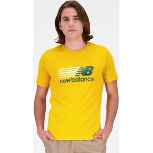 Żółty t-shirt New Balance z bawełny w sportowym stylu