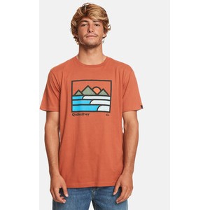 Pomarańczowy t-shirt Quiksilver w młodzieżowym stylu z krótkim rękawem