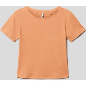 Pomarańczowa bluzka dziecięca Pepe Jeans dla dziewczynek z krótkim rękawem z bawełny