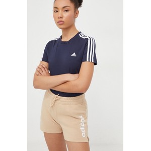 Granatowa bluzka Adidas z bawełny w sportowym stylu z krótkim rękawem