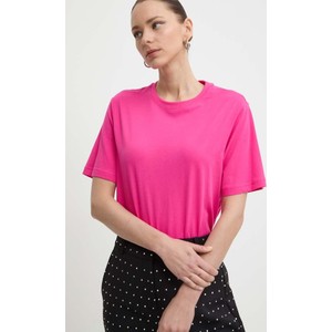 Różowy t-shirt Silvian Heach z okrągłym dekoltem z krótkim rękawem w stylu casual