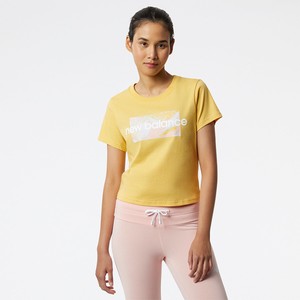 Żółta bluzka New Balance z okrągłym dekoltem w sportowym stylu z bawełny