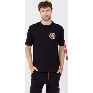 Czarny t-shirt Aeronautica Militare w młodzieżowym stylu z nadrukiem