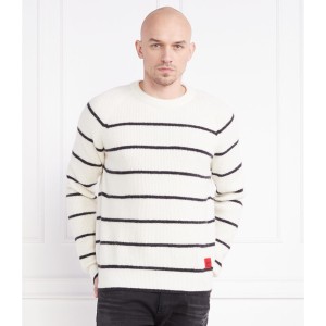 Sweter Hugo Boss w młodzieżowym stylu z okrągłym dekoltem z alpaki