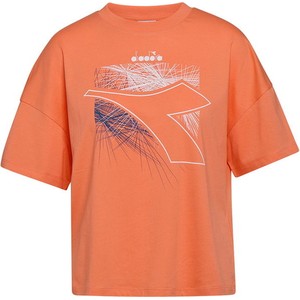 Pomarańczowy t-shirt Diadora z bawełny z okrągłym dekoltem