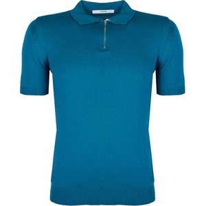 Niebieski t-shirt ubierzsie.com z krótkim rękawem z dzianiny w stylu casual