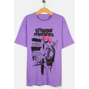 Fioletowy t-shirt Gate z nadrukiem w młodzieżowym stylu z krótkim rękawem