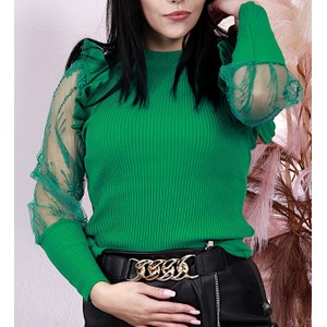Zielona bluzka Pantofelek24.pl z okrągłym dekoltem w stylu casual z długim rękawem