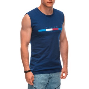 Niebieski t-shirt Edoti w młodzieżowym stylu z krótkim rękawem