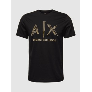 Czarny t-shirt Armani Exchange z nadrukiem z krótkim rękawem z bawełny