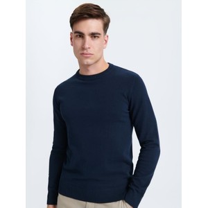 Granatowy sweter Sinsay z okrągłym dekoltem z bawełny w stylu casual