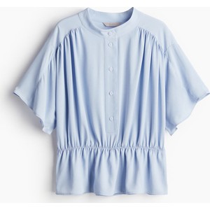 Niebieska bluzka H & M z okrągłym dekoltem z tkaniny z krótkim rękawem