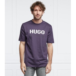 Fioletowy t-shirt Hugo Boss w młodzieżowym stylu z krótkim rękawem