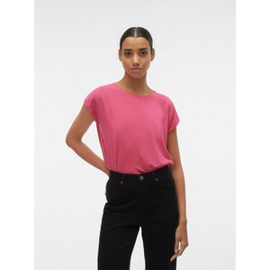 Różowy t-shirt Vero Moda w stylu casual z okrągłym dekoltem z krótkim rękawem