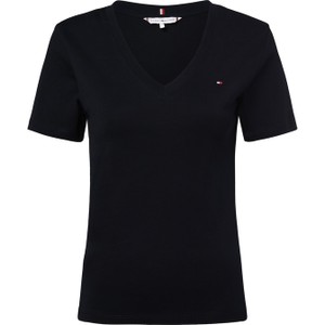Czarny t-shirt Tommy Hilfiger z bawełny z krótkim rękawem z dekoltem w kształcie litery v