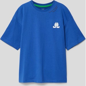 Granatowa koszulka dziecięca Jack & Jones z bawełny dla chłopców z krótkim rękawem