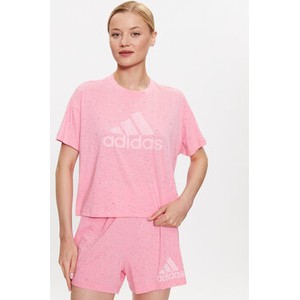 Różowy t-shirt Adidas w sportowym stylu z okrągłym dekoltem