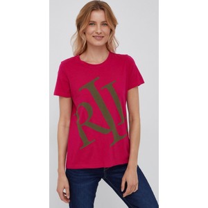 Różowy t-shirt Ralph Lauren z okrągłym dekoltem w młodzieżowym stylu z krótkim rękawem