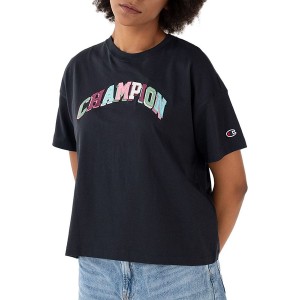 Czarny t-shirt Champion z okrągłym dekoltem w młodzieżowym stylu z bawełny