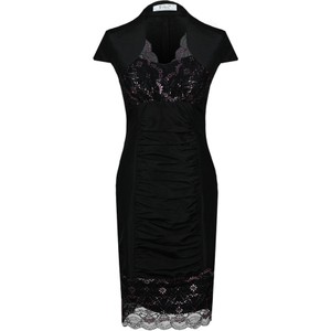 Czarna sukienka Fokus z krótkim rękawem w stylu klasycznym