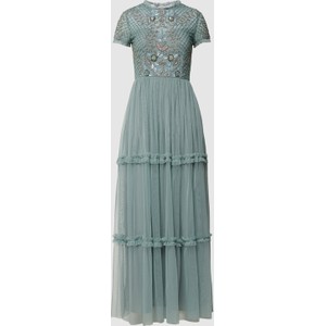 Sukienka Lace & Beads z tiulu z krótkim rękawem maxi