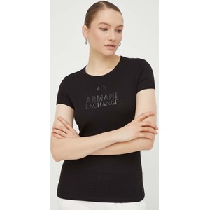 Czarna bluzka Armani Exchange z krótkim rękawem z bawełny