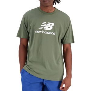 Zielony t-shirt New Balance z krótkim rękawem z bawełny