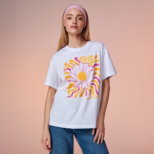 T-shirt Sinsay z bawełny z okrągłym dekoltem z nadrukiem
