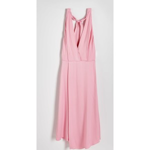 Różowa sukienka Reserved w stylu casual z asymetrycznym dekoltem z długim rękawem
