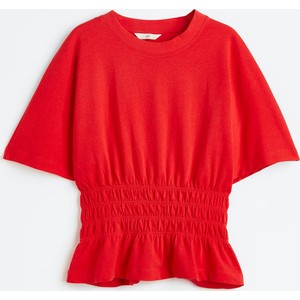 Czerwona bluzka H & M z dżerseju z okrągłym dekoltem