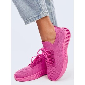 Różowe buty sportowe ButyModne z płaską podeszwą sznurowane w sportowym stylu