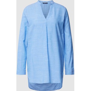 Niebieska bluzka Montego z długim rękawem z bawełny z dekoltem w kształcie litery v