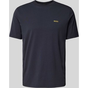 Granatowy t-shirt Hugo Boss z krótkim rękawem z nadrukiem z bawełny