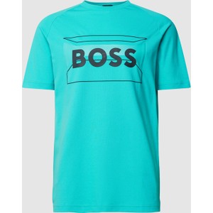 Niebieski t-shirt Hugo Boss z bawełny w młodzieżowym stylu z nadrukiem