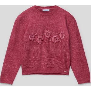 Czerwony sweter Mayoral w kwiatki z dzianiny
