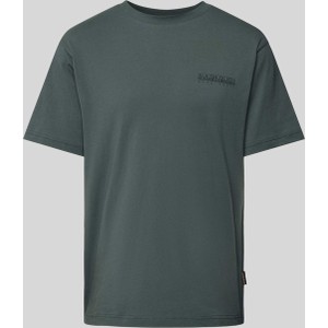 Zielony t-shirt Napapijri z nadrukiem z krótkim rękawem