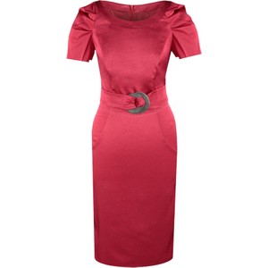 Czerwona sukienka Fokus midi w stylu klasycznym z tkaniny
