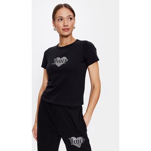 Czarny t-shirt Juicy Couture w młodzieżowym stylu z krótkim rękawem