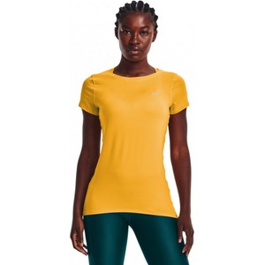 Żółty t-shirt Under Armour w sportowym stylu z okrągłym dekoltem z krótkim rękawem