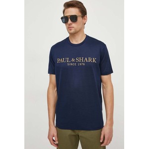 Granatowy t-shirt Paul&shark z krótkim rękawem z bawełny