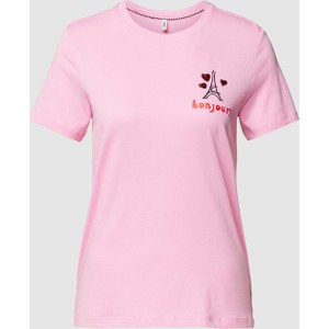 Różowy t-shirt Only z bawełny z okrągłym dekoltem w młodzieżowym stylu