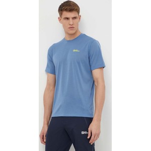Niebieski t-shirt Jack Wolfskin w sportowym stylu z krótkim rękawem