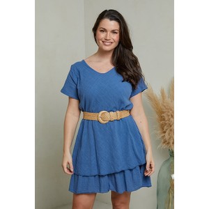 Niebieska sukienka Curvy Lady z bawełny mini z krótkim rękawem
