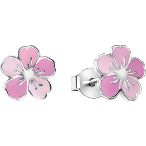 Mini - Biżuteria Yes Kolczyki srebrne pokryte różową emalią - kwiaty - Mini
