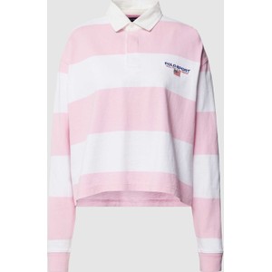 Różowa bluzka Polo Sport z bawełny z długim rękawem w stylu casual
