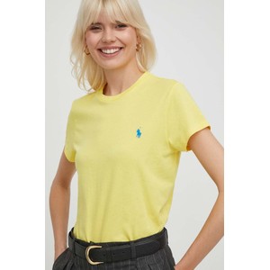 Żółty t-shirt POLO RALPH LAUREN z krótkim rękawem z okrągłym dekoltem w stylu casual