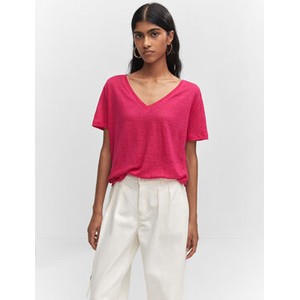 Różowy t-shirt Mango z krótkim rękawem w stylu casual