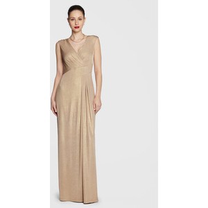 Złota sukienka Ralph Lauren z dekoltem w kształcie litery v maxi