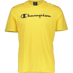 Żółty t-shirt Champion z krótkim rękawem w młodzieżowym stylu z bawełny